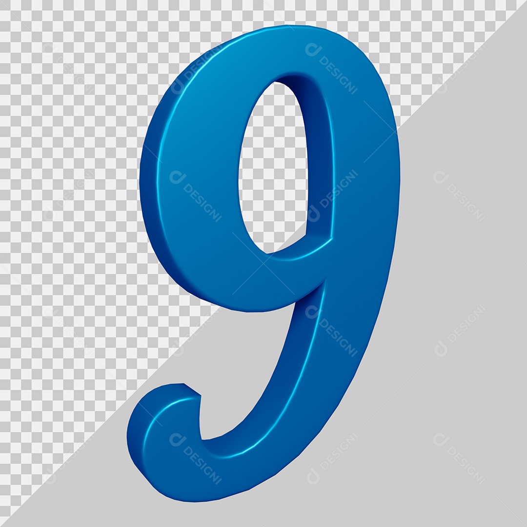 Elemento 3D Para Composição Número 9 Azul PSD