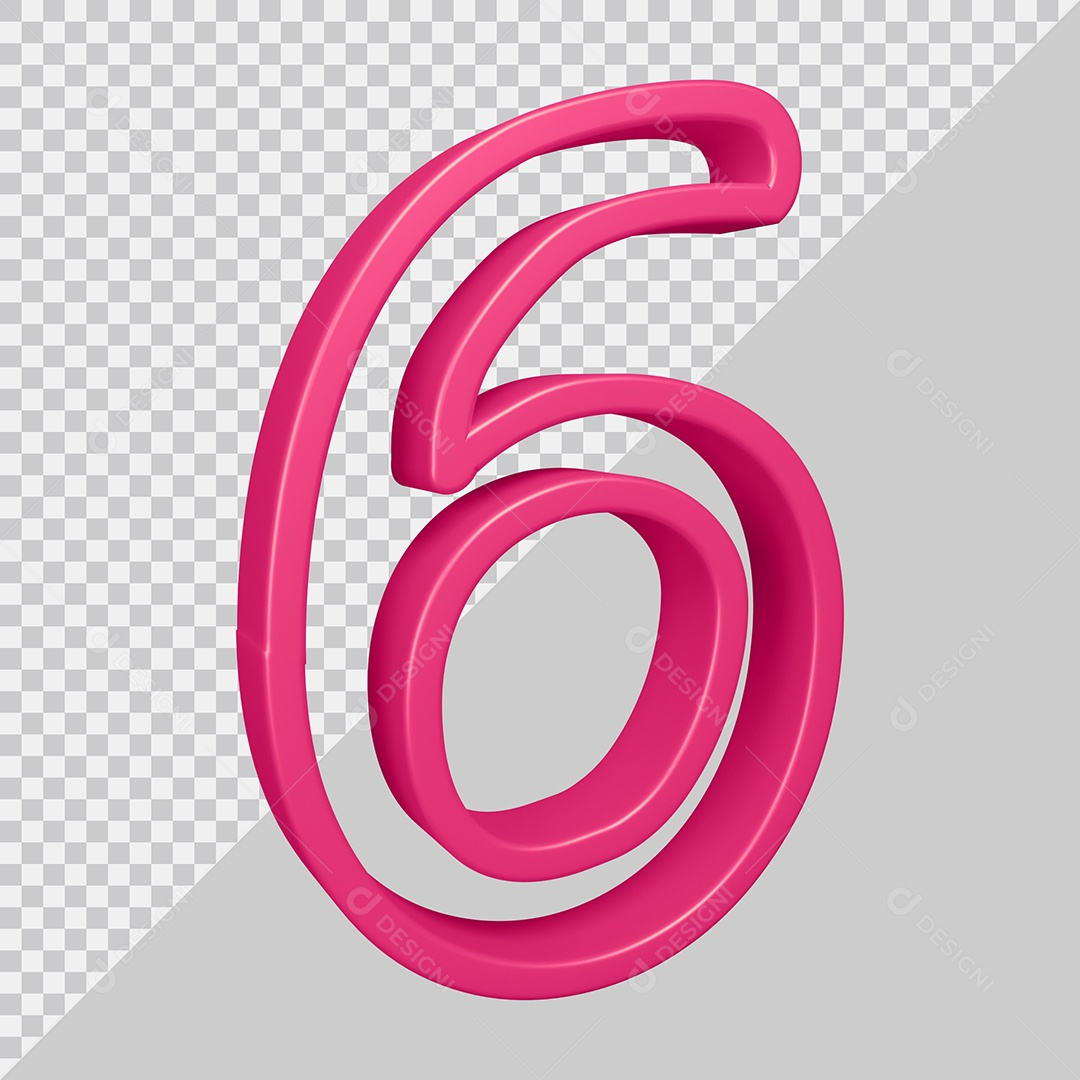 Elemento 3D Para Composição Número 6 Rosa PSD