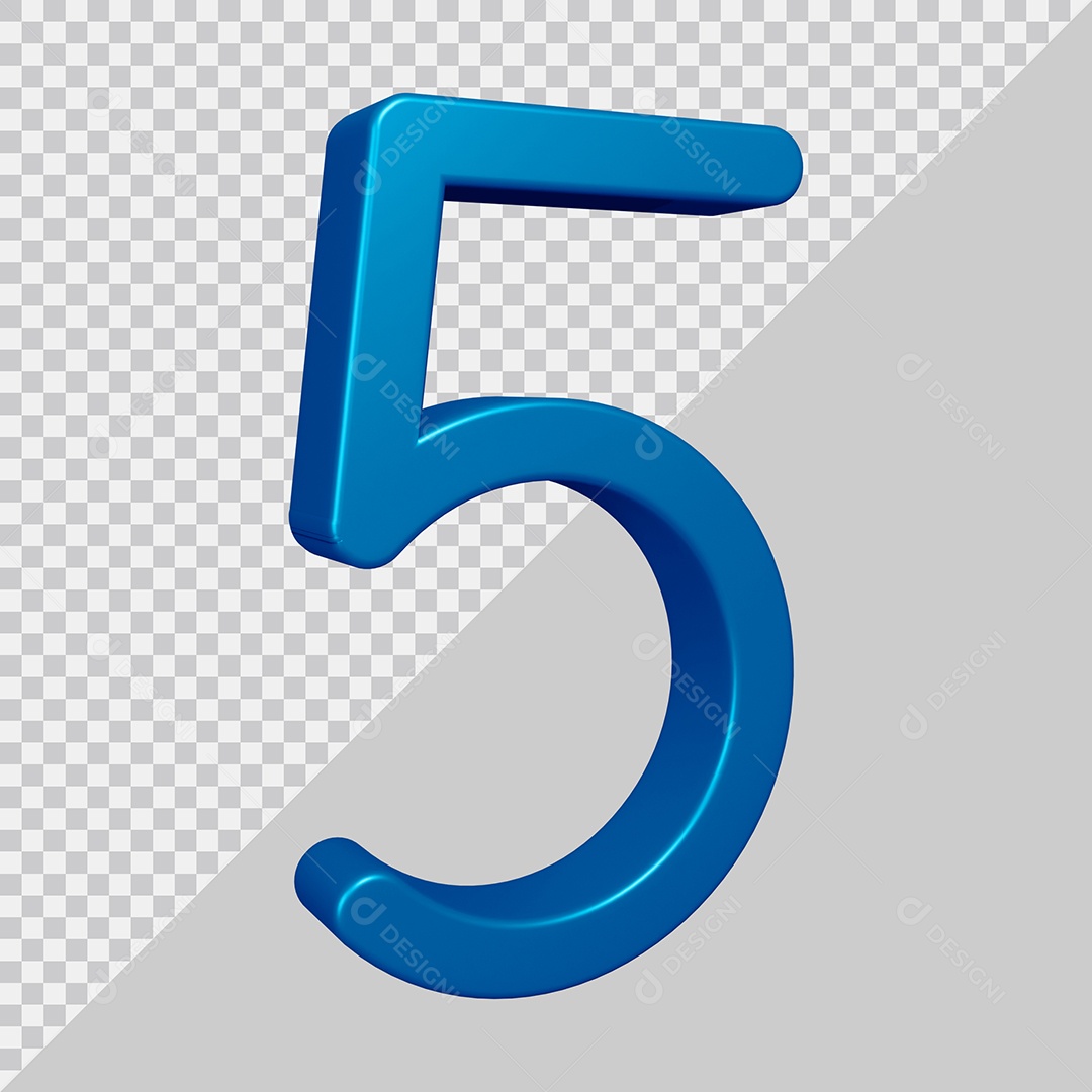 Elemento 3D Para Composição Número 5 Azul PSD