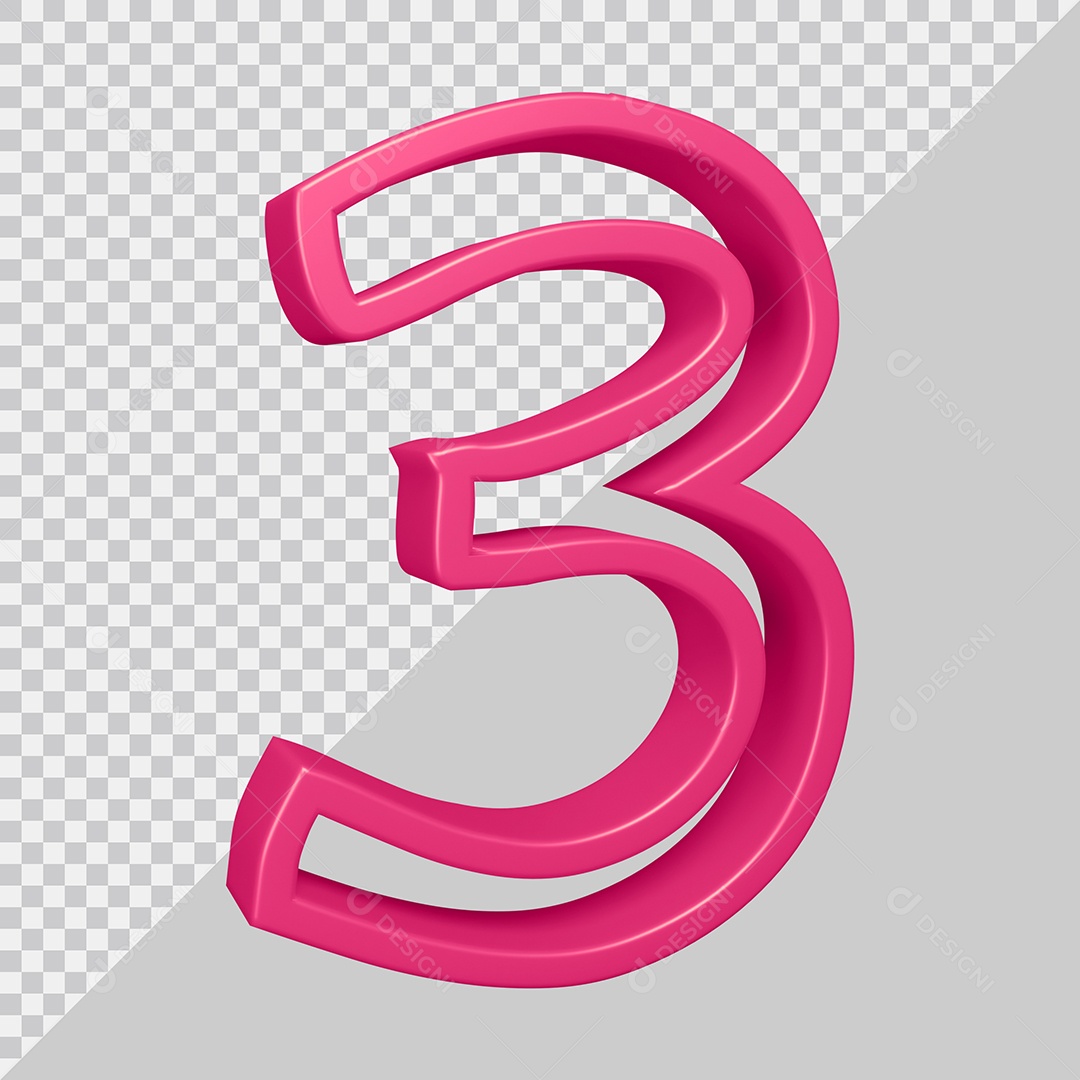 Elemento 3D Para Composição Número 3 Rosa PSD