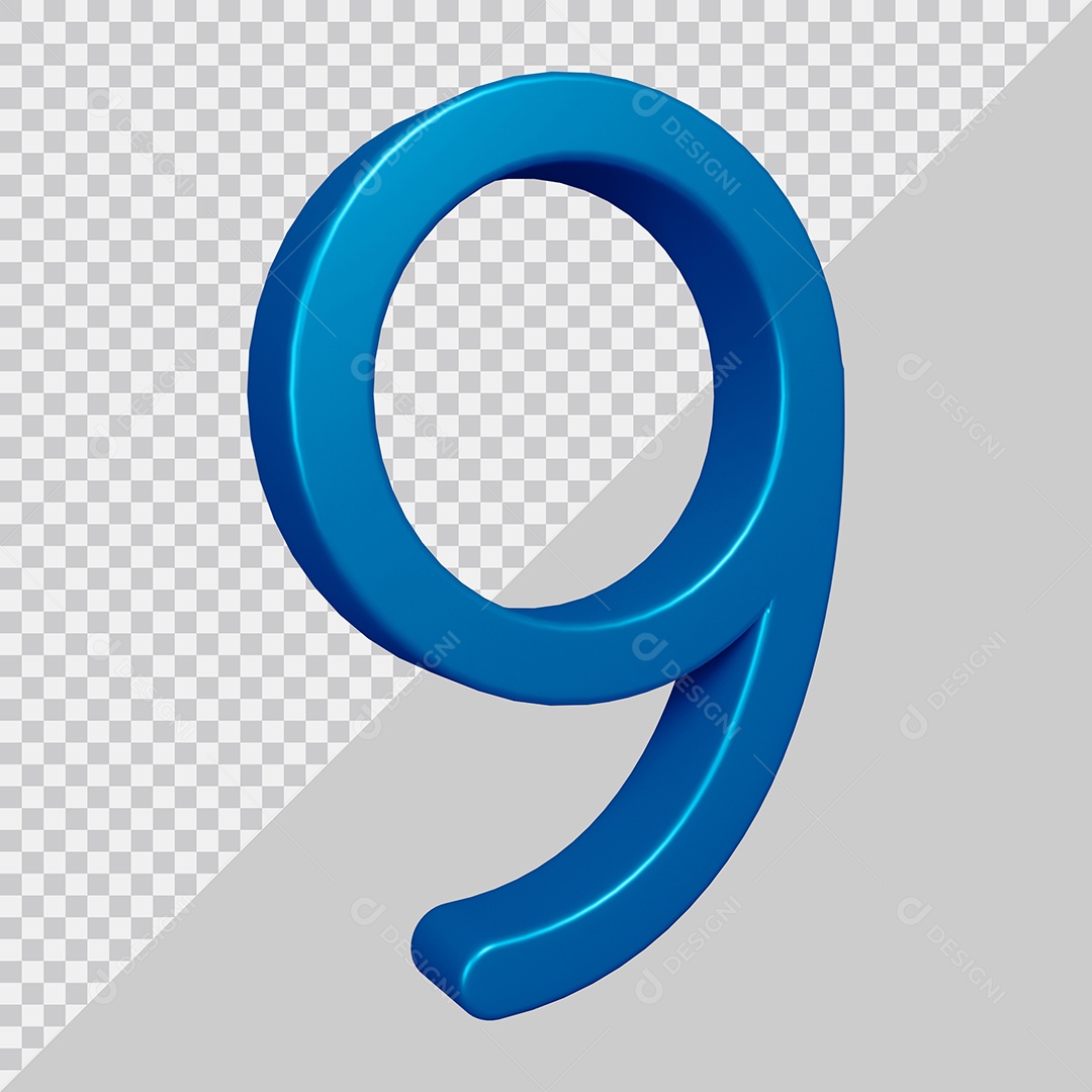 Elemento 3D Para Composição Número 9 Azul PSD