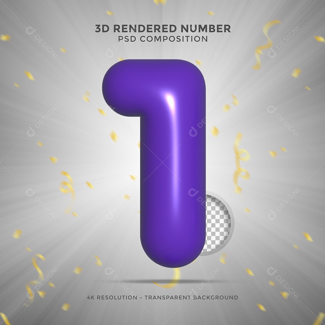 Número 1 Roxo Elemento 3D Para composição PSD