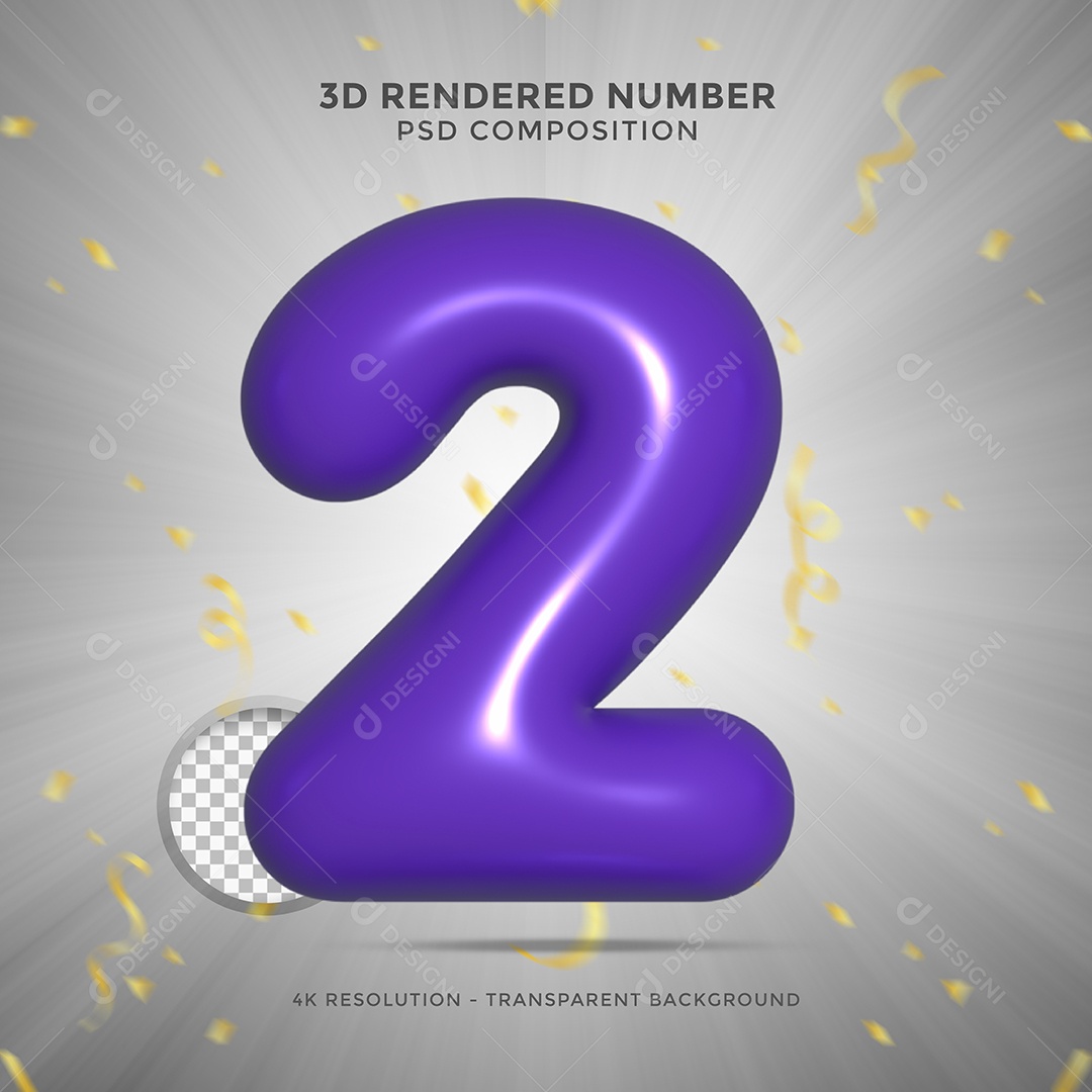 Número 2 Roxo Elemento 3D Para composição PSD