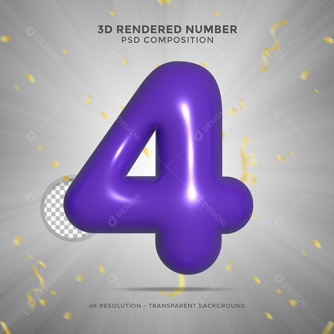 Número 4 Roxo Elemento 3D Para composição PSD
