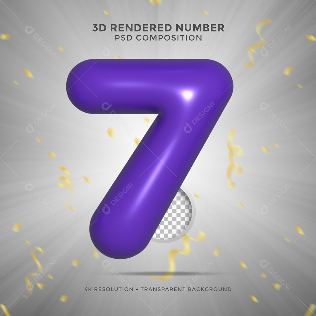 Número 7 Roxo Elemento 3D Para composição PSD