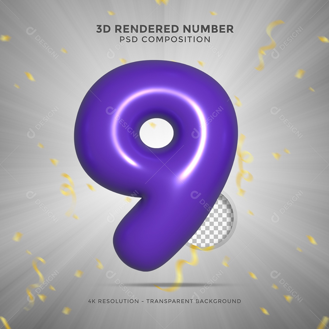 Número 9 Roxo Elemento 3D Para composição PSD