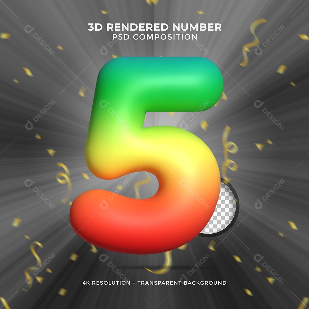 Número 3 Colorido Verde Amarelo e Vermelho Elemento 3D Para Composição PSD