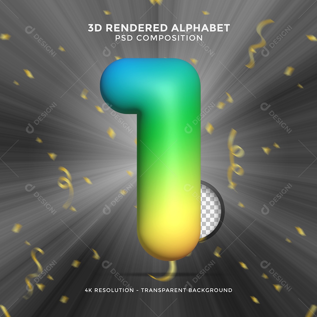 Número 1 Colorido Azul Verde e Amarelo Elemento 3D Para Composição PSD
