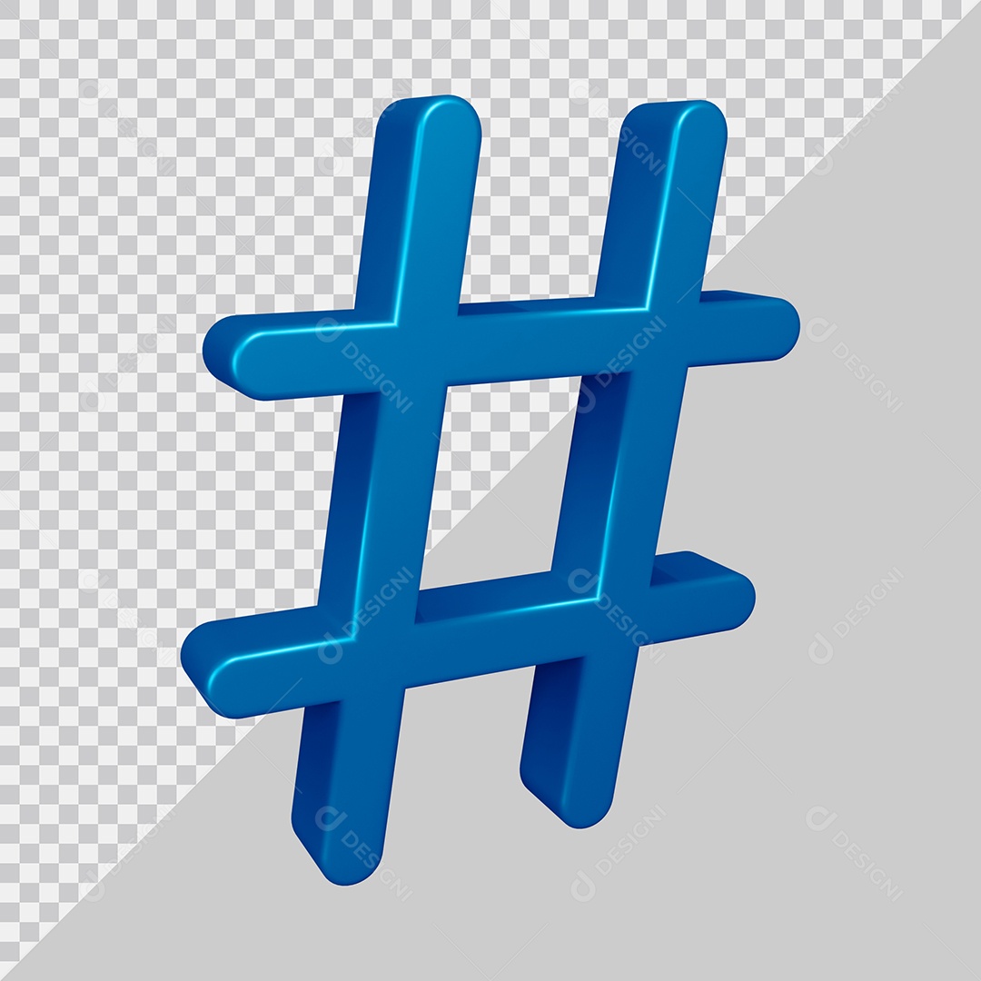 Elemento 3D Para Composição Símbolo de Hashtag Azul PSD