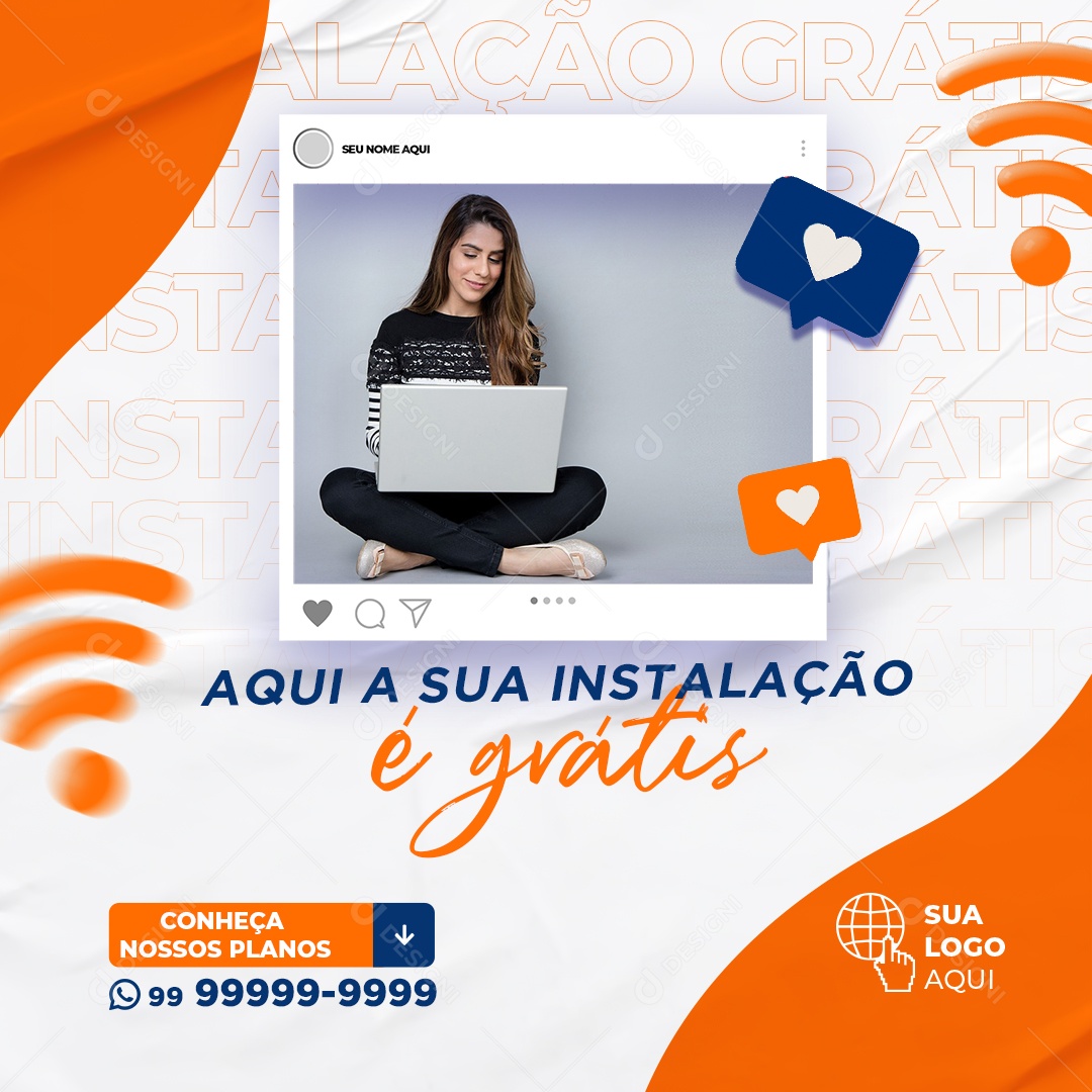 Aqui é A Instalação De Wi-fi é Totalmente Grátis Social Media PSD Editável