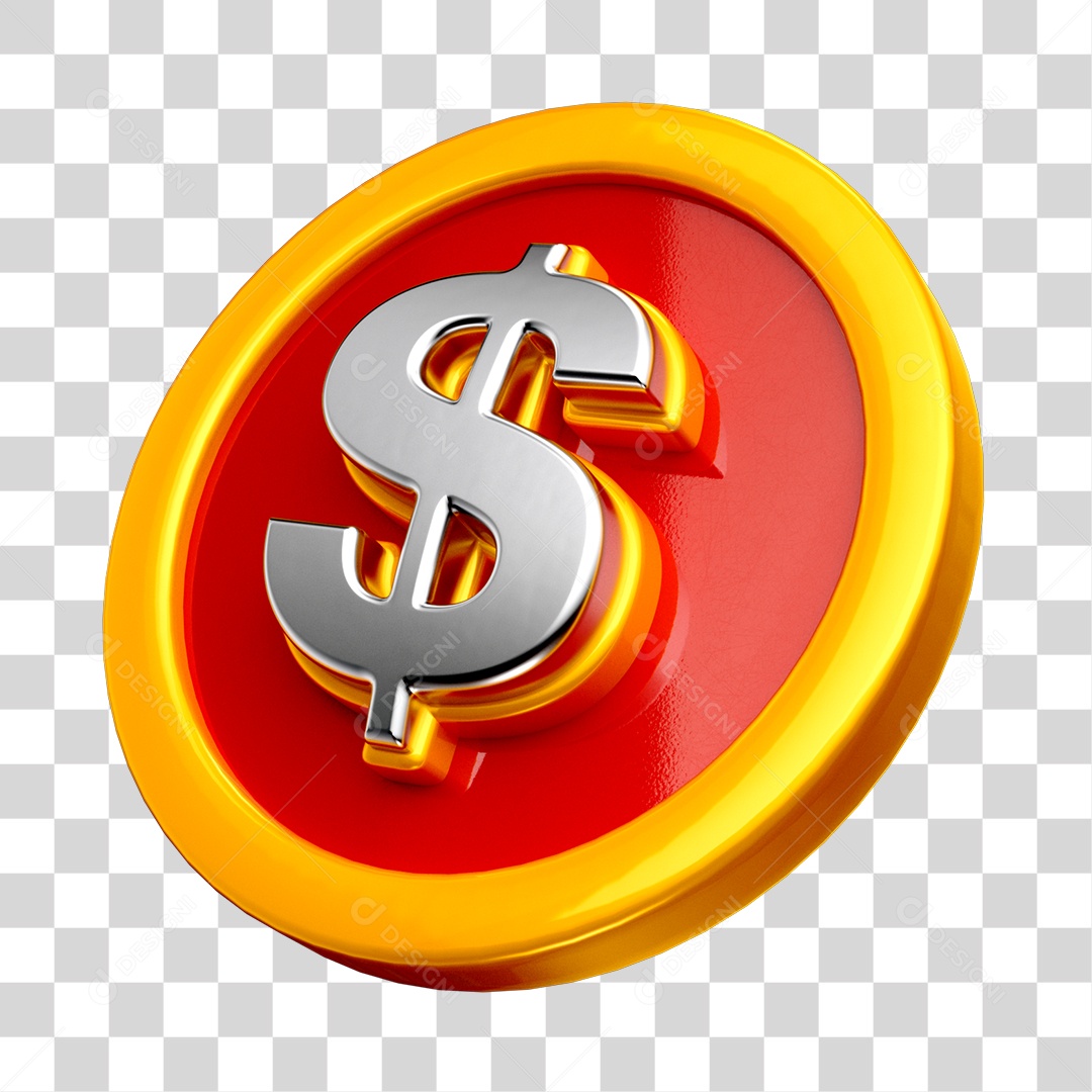 Moeda de Cifrão Branco Elemento 3D PNG