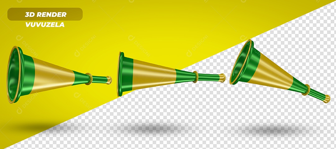 Elemento 3D Para Composição Corneta Dourada E Verde PSD