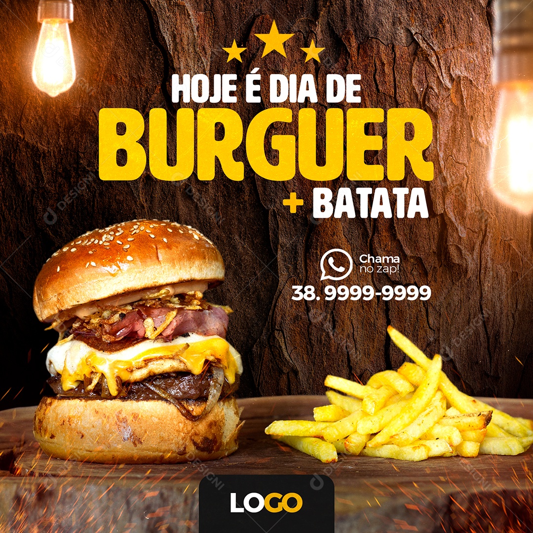 Hoje é Dia de Burguer Mais Batata Social Media Hambúrgueria PSD Editável