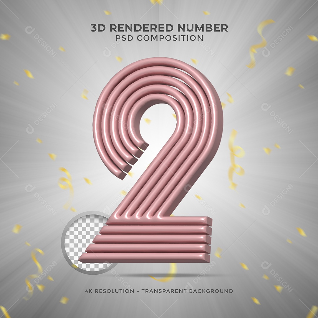 Número 2 Rosa Elemento 3D Para Composição PSD