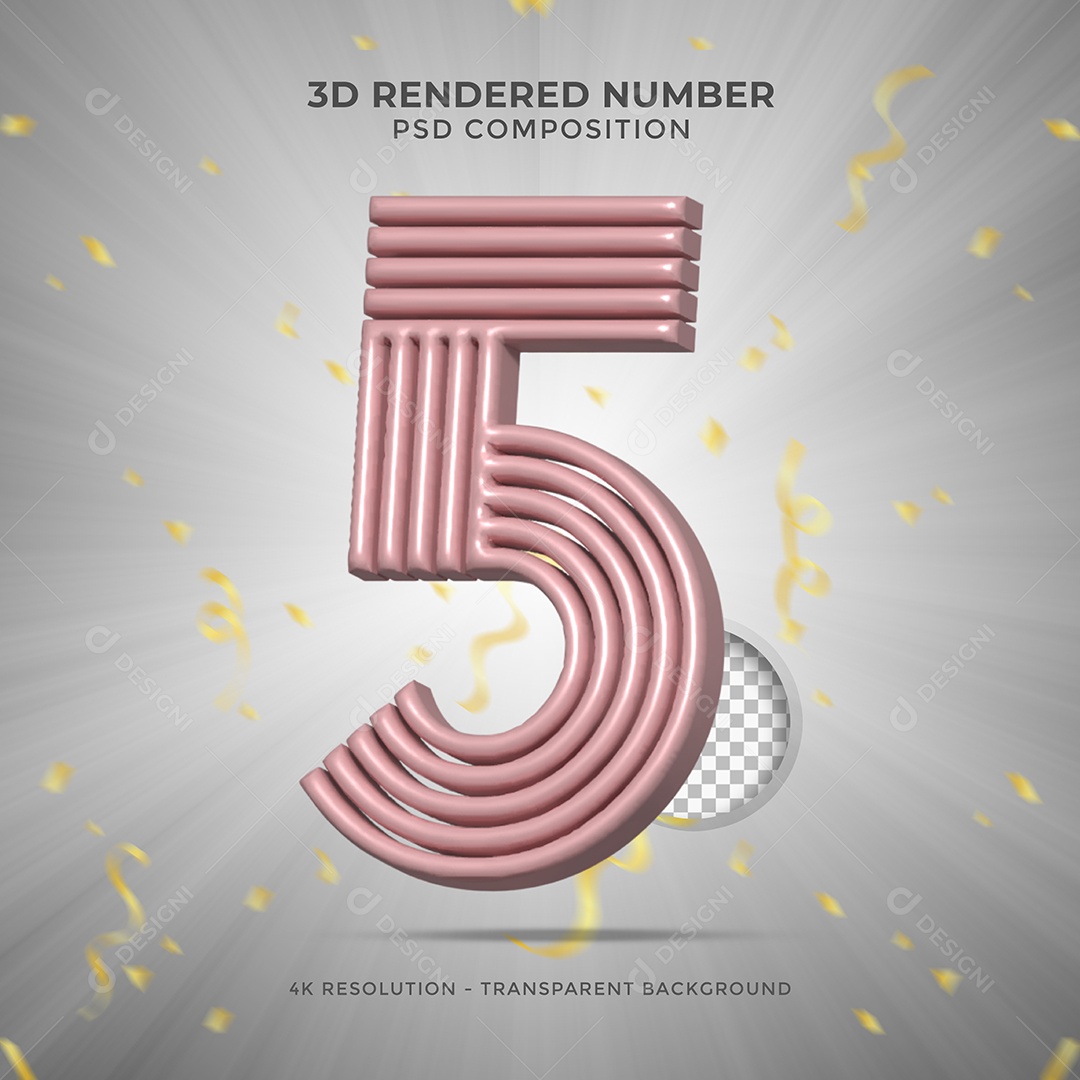 Número 5 Rosa Elemento 3D Para Composição PSD