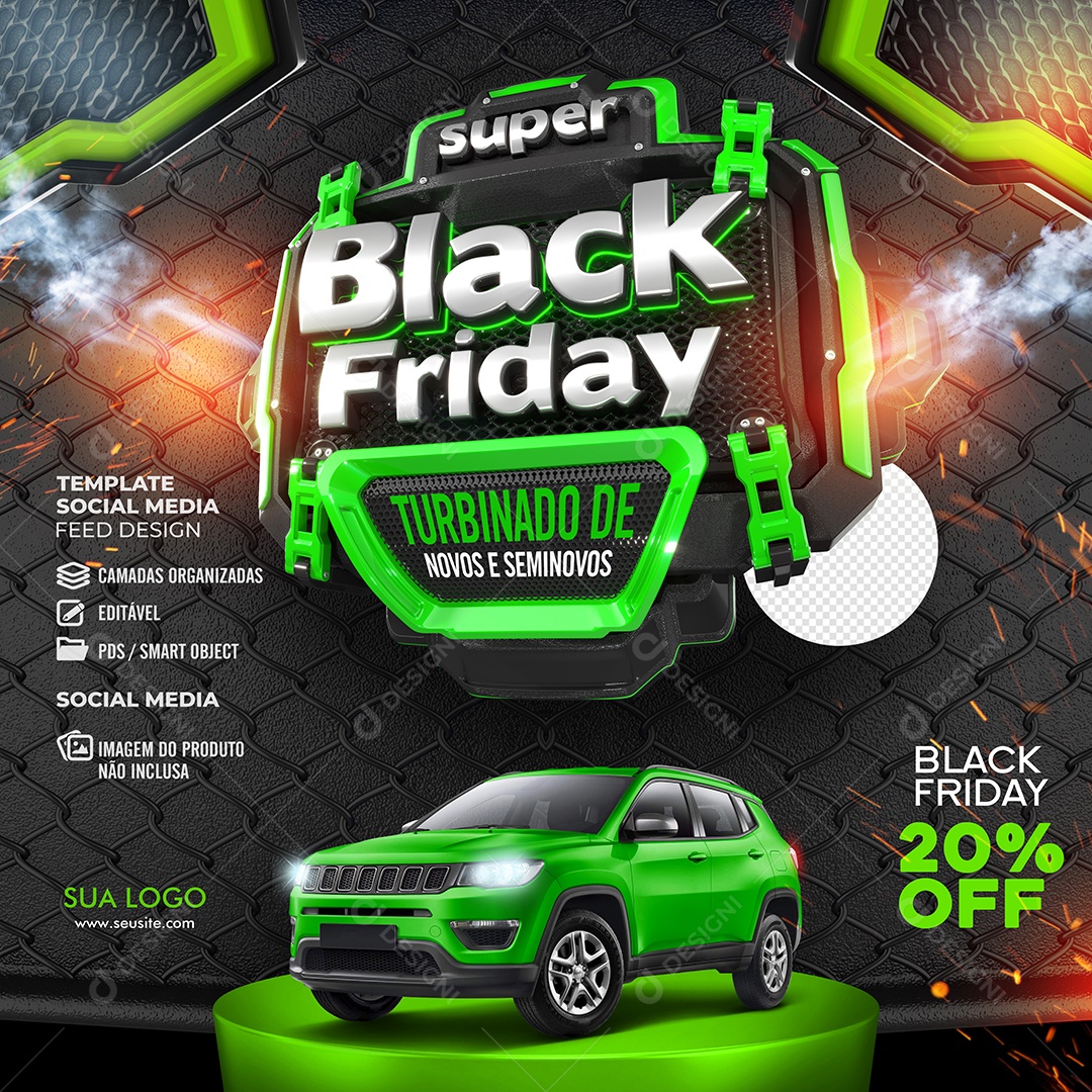 Super Black Friday 20% Off Concessionária Social Media PSD Editável