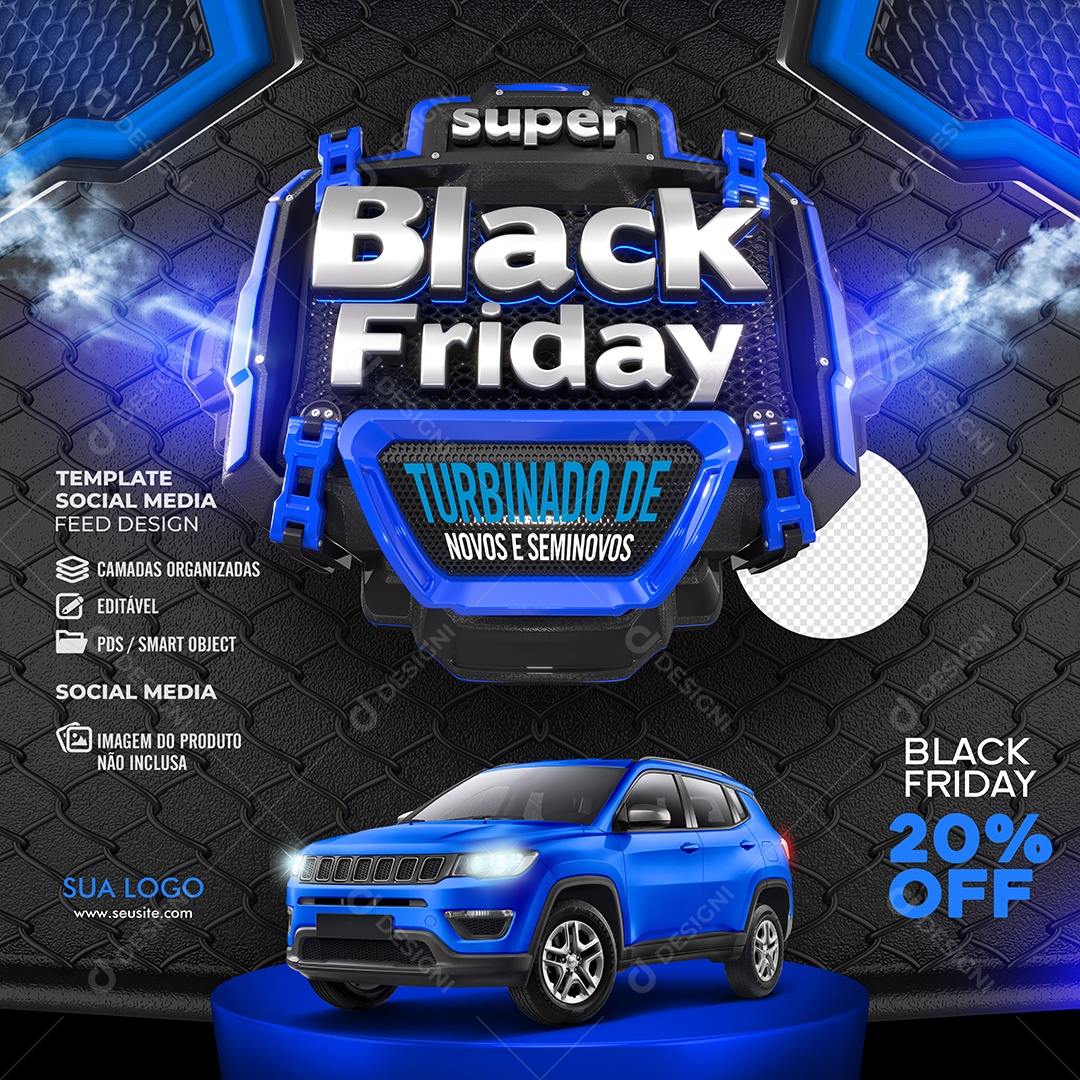 Super Black Friday 20% Off Concessionária Social Media PSD Editável