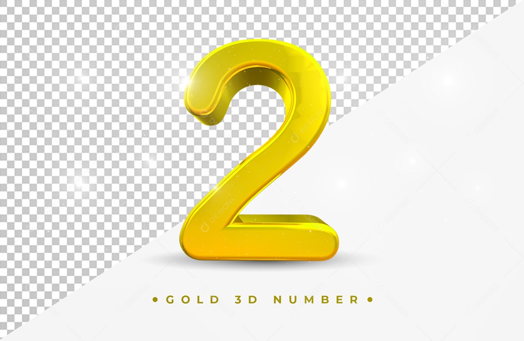 Elemento 3D Para Composição Número 2 Dourado PSD