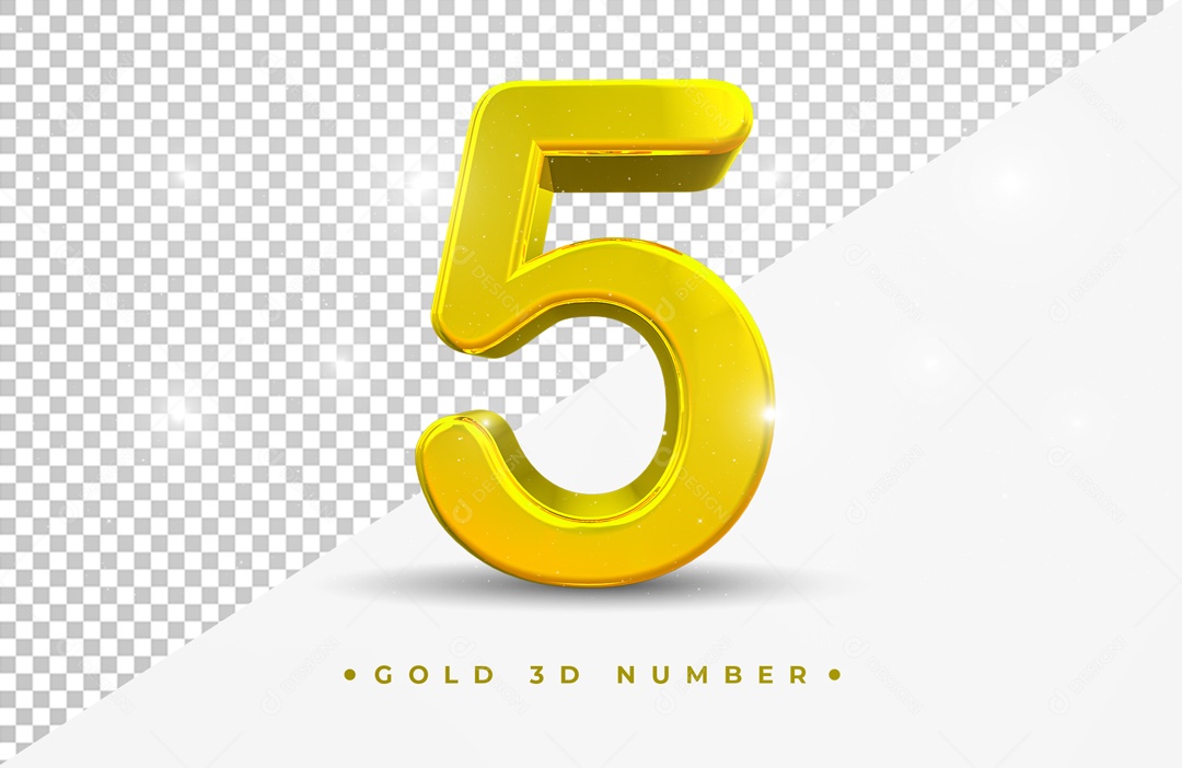 Elemento 3D Para Composição Número 5 Dourado PSD