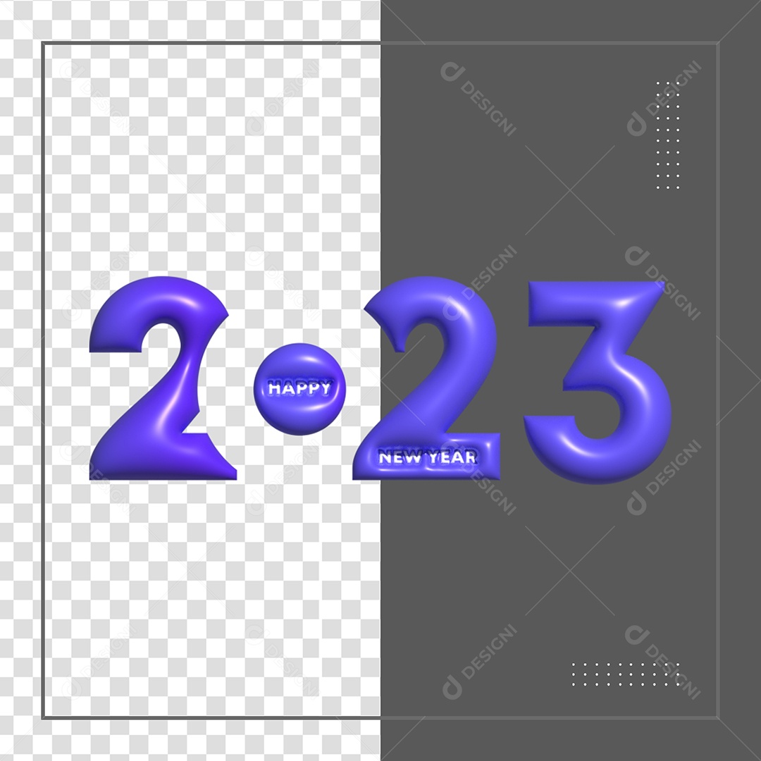 Feliz Ano Novo Número 2023 Roxo Elemento 3D para Composição PSD