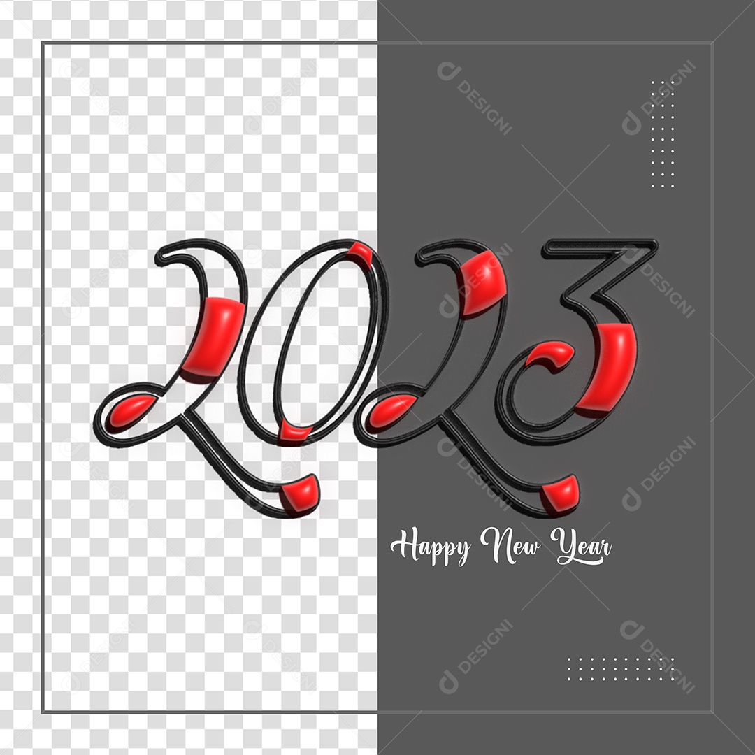 Feliz Ano Novo Número 2023 Vermelho e Preto Elemento 3D para Composição PSD