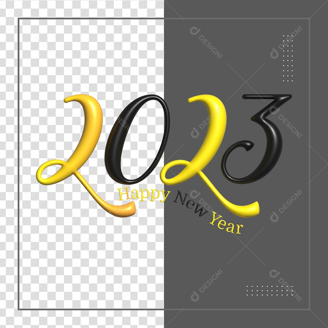 Happy New Year Number 2023 Yellow and Black 3D Element for Composition PSD