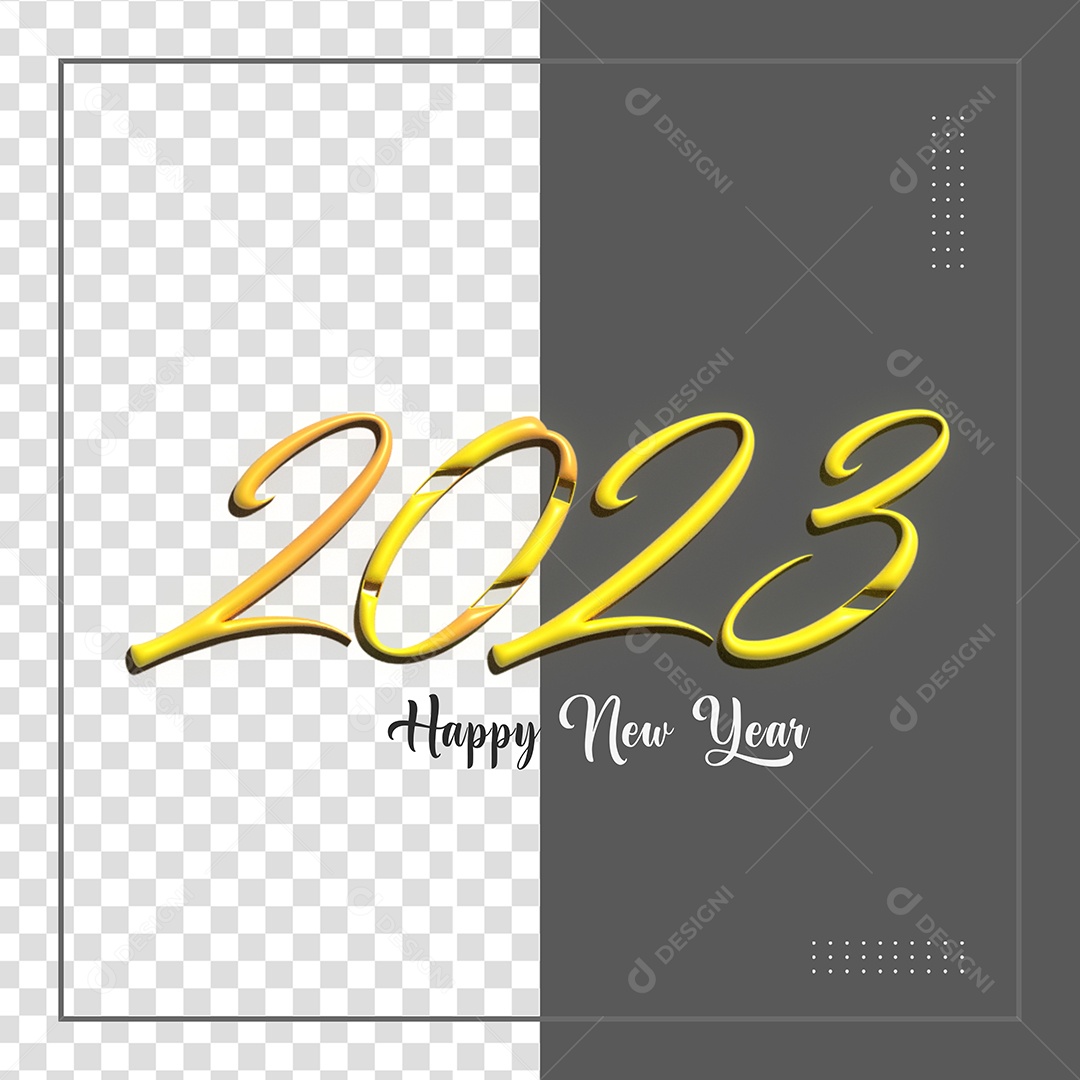 Feliz Ano Novo Número 2023 Amarelo Elemento 3D para Composição PSD