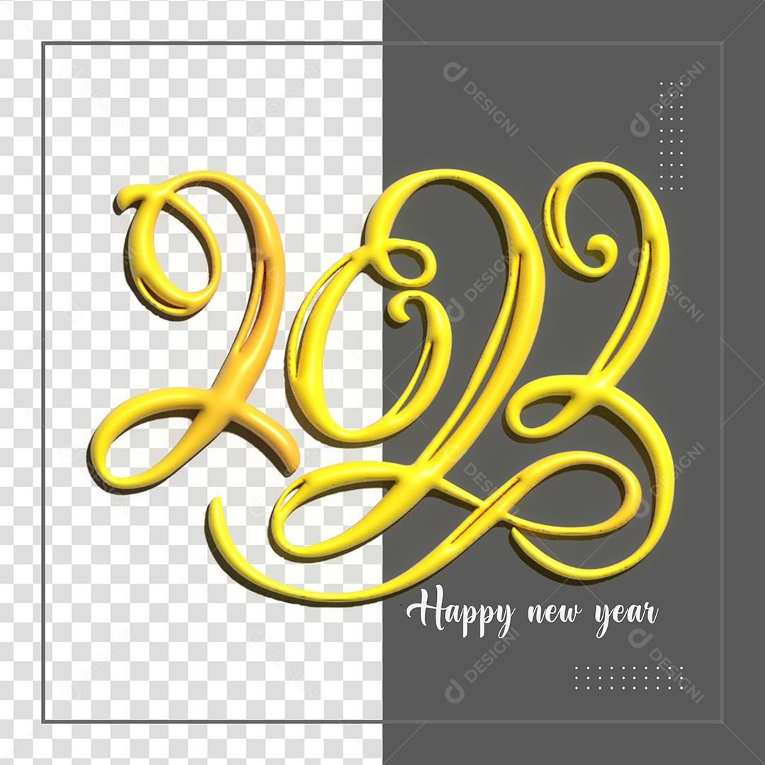 Feliz Ano Novo Número 2023 Amarelo Elemento 3D para Composição PSD