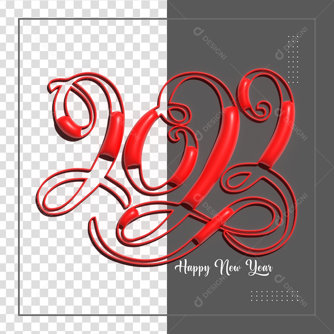 Feliz Ano Novo Número 2023 Vermelho Elemento 3D para Composição PSD