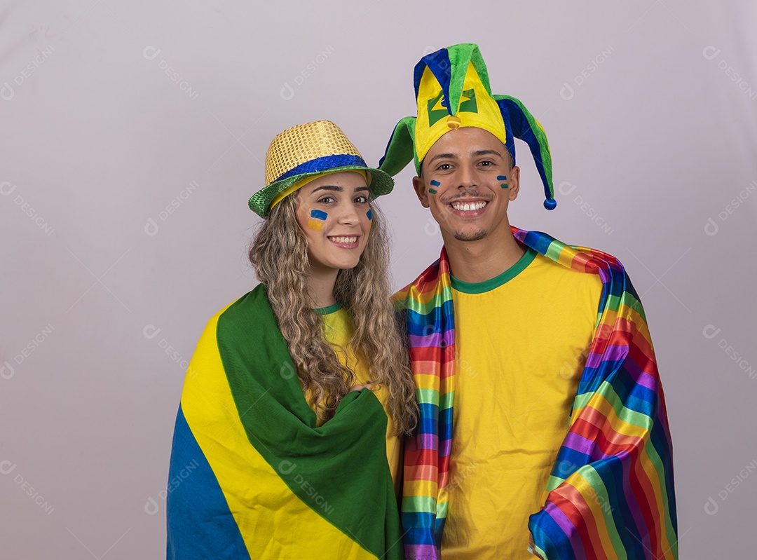 Brazilian young man and woman supporters world cup Football