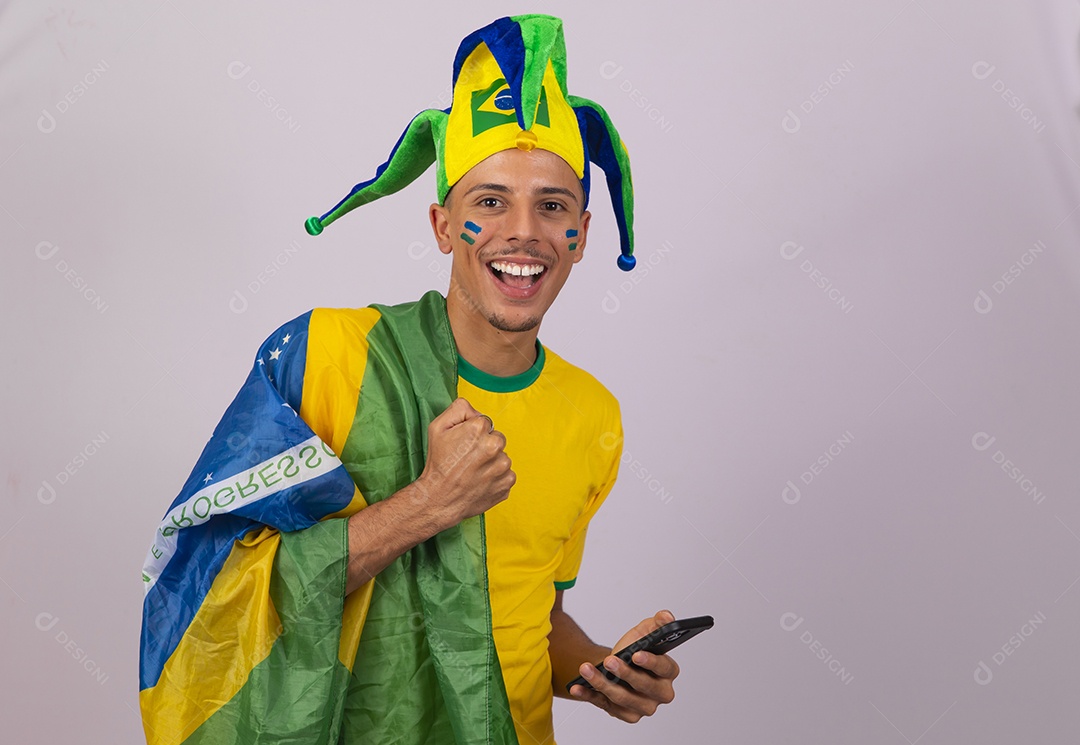 Homem jovem brasileiro torcedor copa do mundo Futebol