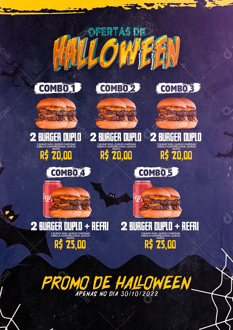 Ofertas de Halloween Promo Hamburgueria Social Media PSD Editável