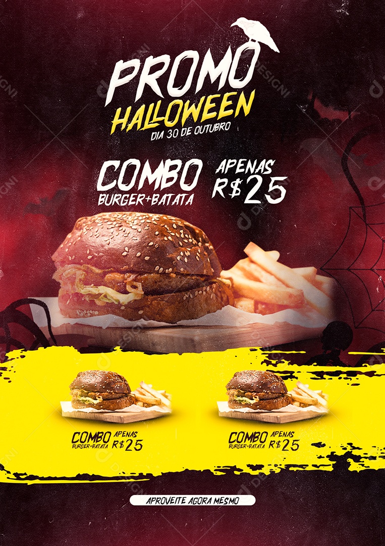 Promo Halloween Dia 30 de Outubro Hamburgueria Combo Burger Batata Social Media PSD Editável