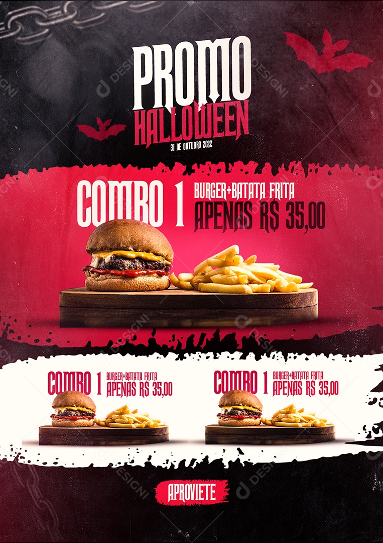 Promo Halloween Combo 1 Burger Batata Frita Hamburgueria Social Media PSD Editável