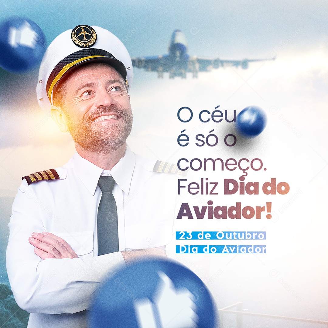 O Céu é Só o Começo Feliz  Dia do Aviador Social Media PSD Editável