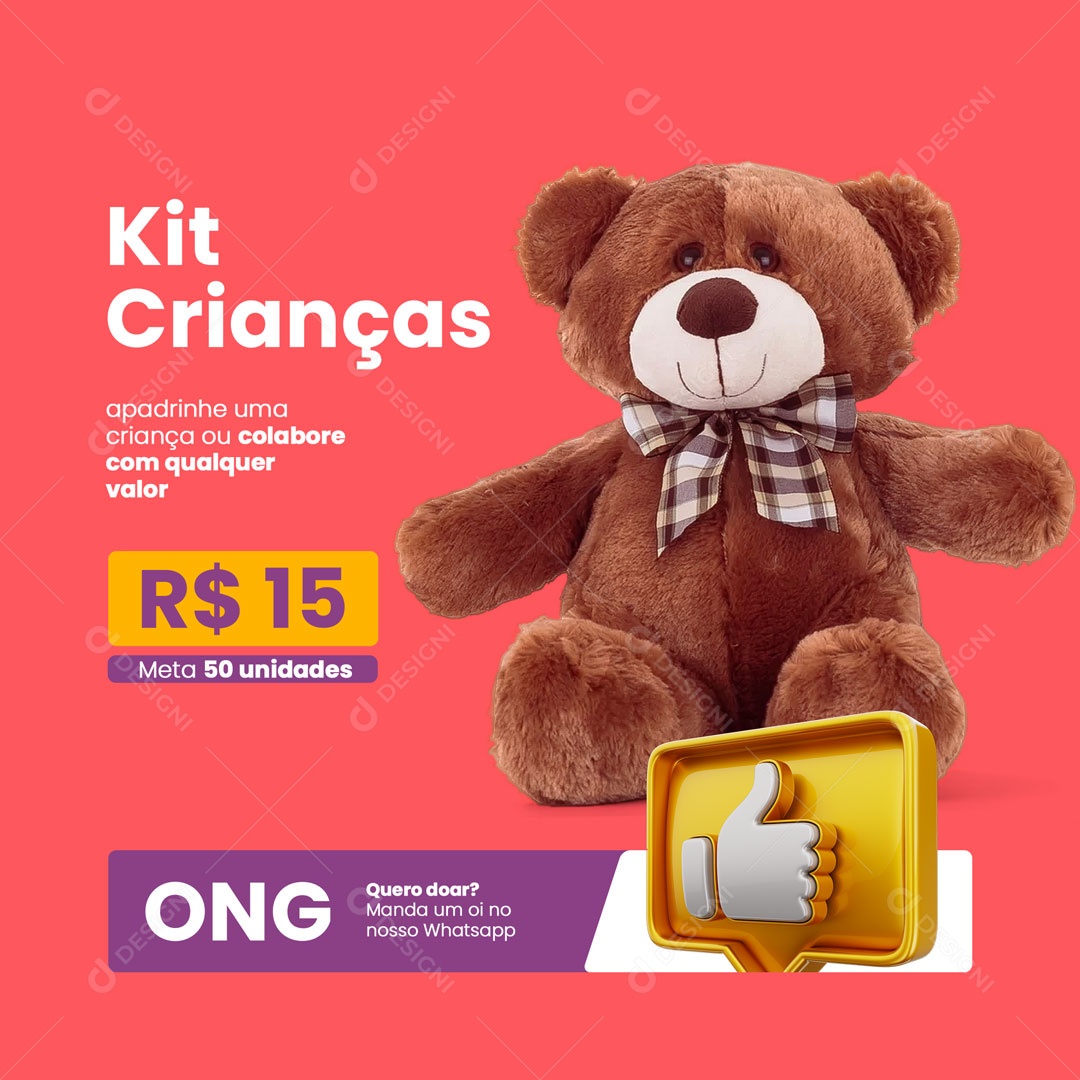 Kit Crianças Colabore com Qualquer Valor Ação Social ONG Social Media PSD Editável