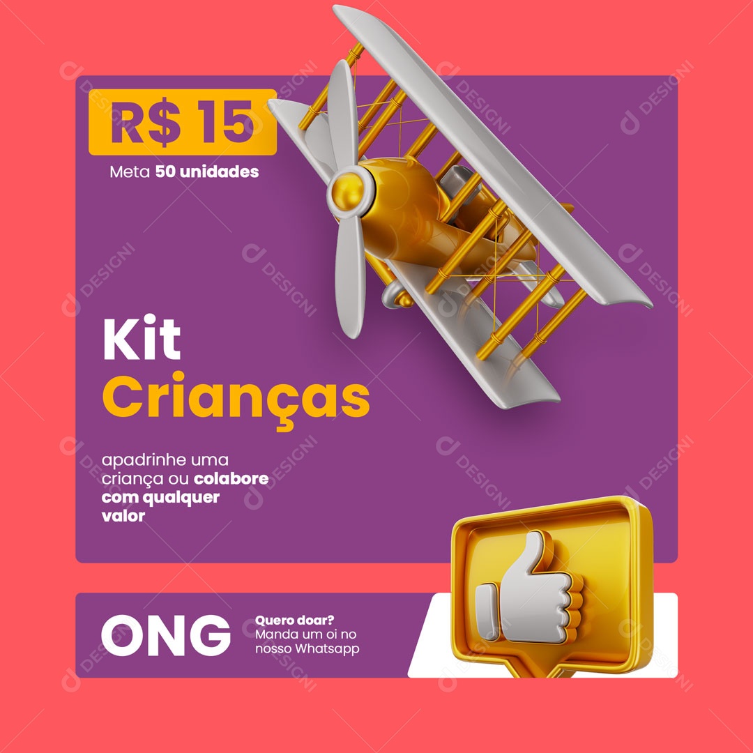 Kit Crianças Colabore com Qualquer Valor Ação Social ONG Social Media PSD Editável