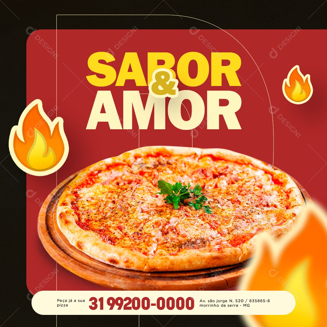 Social Media Pizzaria Pizza Sabor e Amor PSD Editável