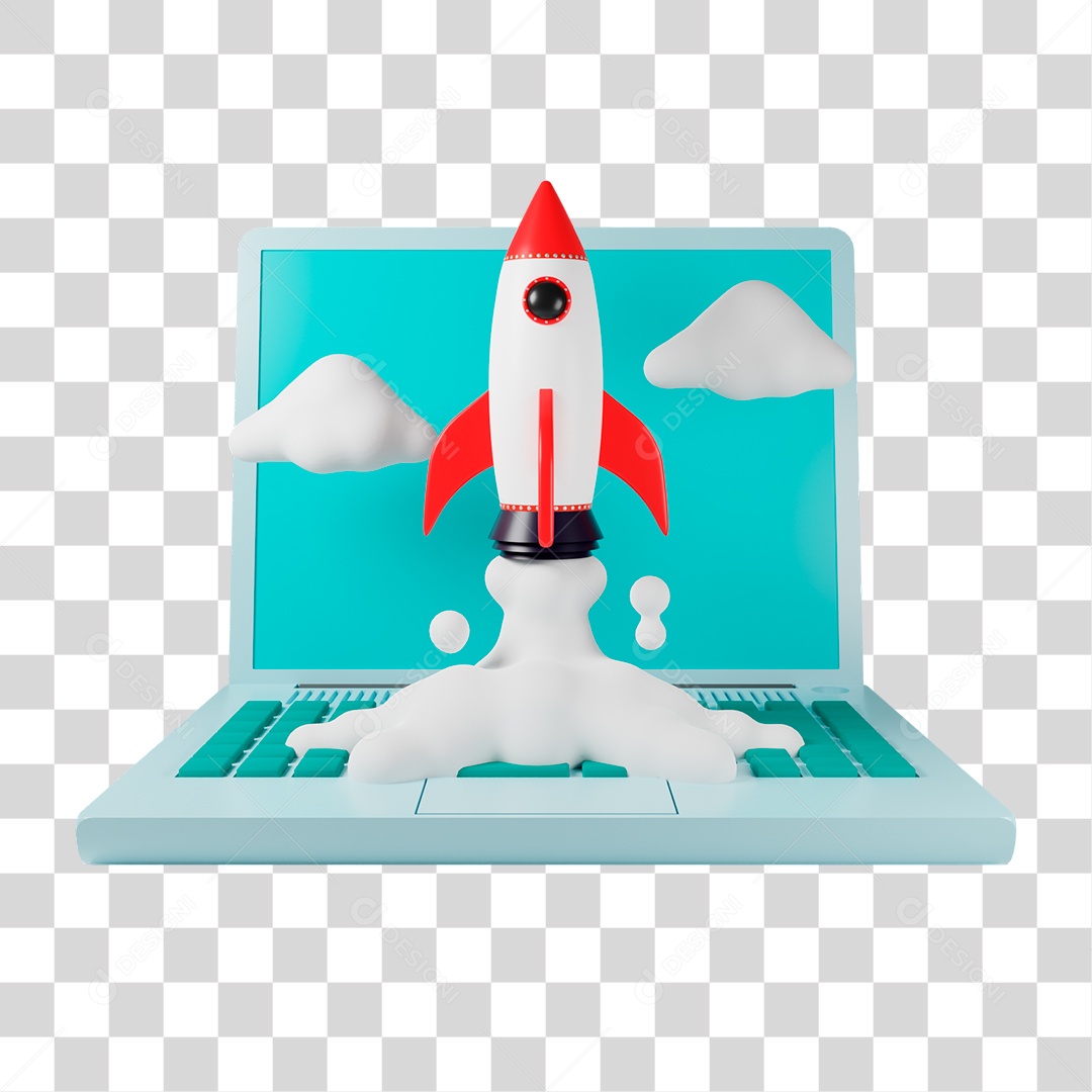 Desenho de Laptop com Foguete PNG Transparente