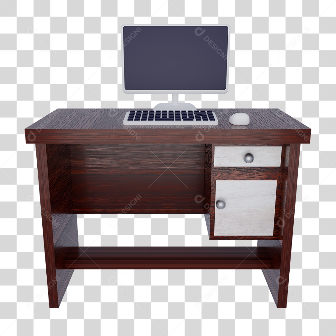 Escrivaninha de Escritório com Cadeira e Computador PNG Transparente