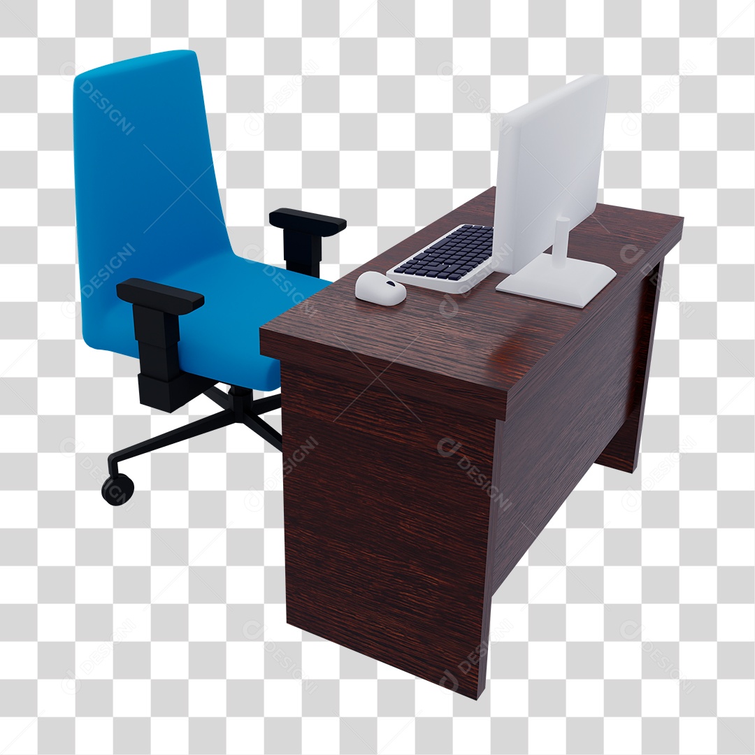 Escrivaninha de Escritório com Cadeira e Computador PNG Transparente