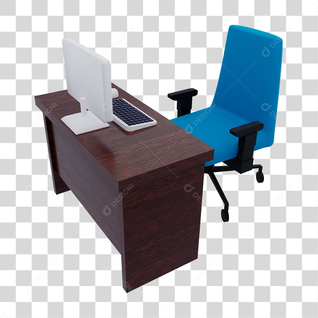 Escrivaninha de Escritório com Cadeira e Computador PNG Transparente