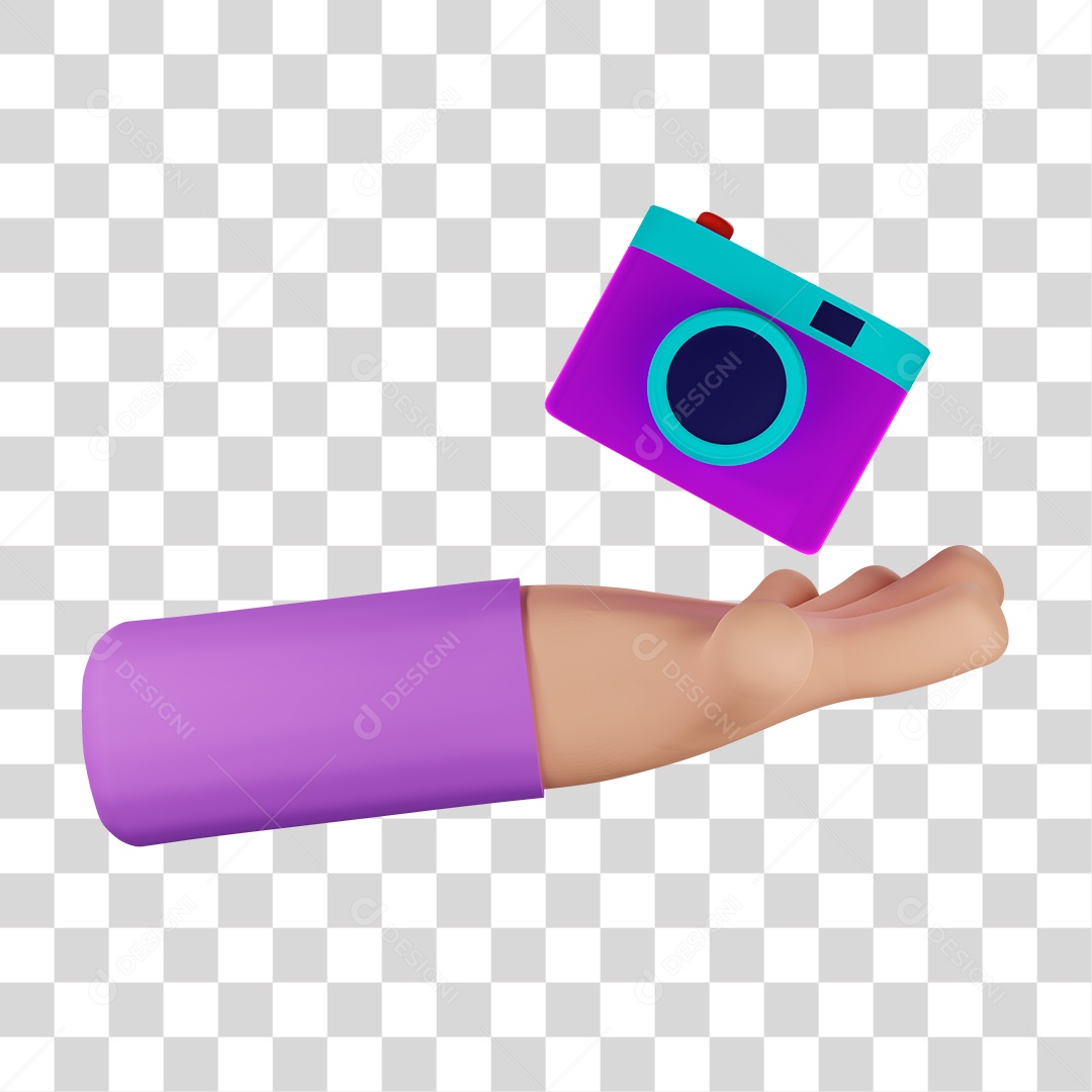 Mão com Câmera Digital Azul e Rocha PNG Transparente