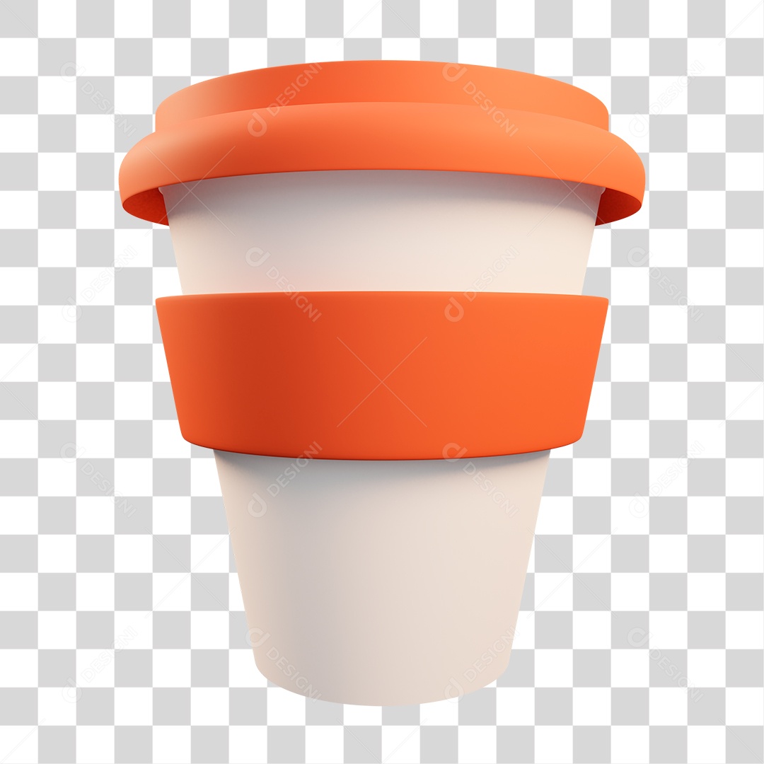 Copo com Tampa Laranja e Branco PNG Transparente