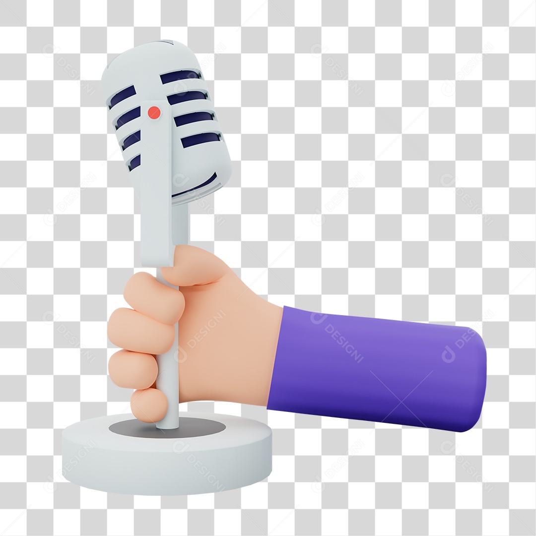 Mão com Microfone Prata PNG Transparente