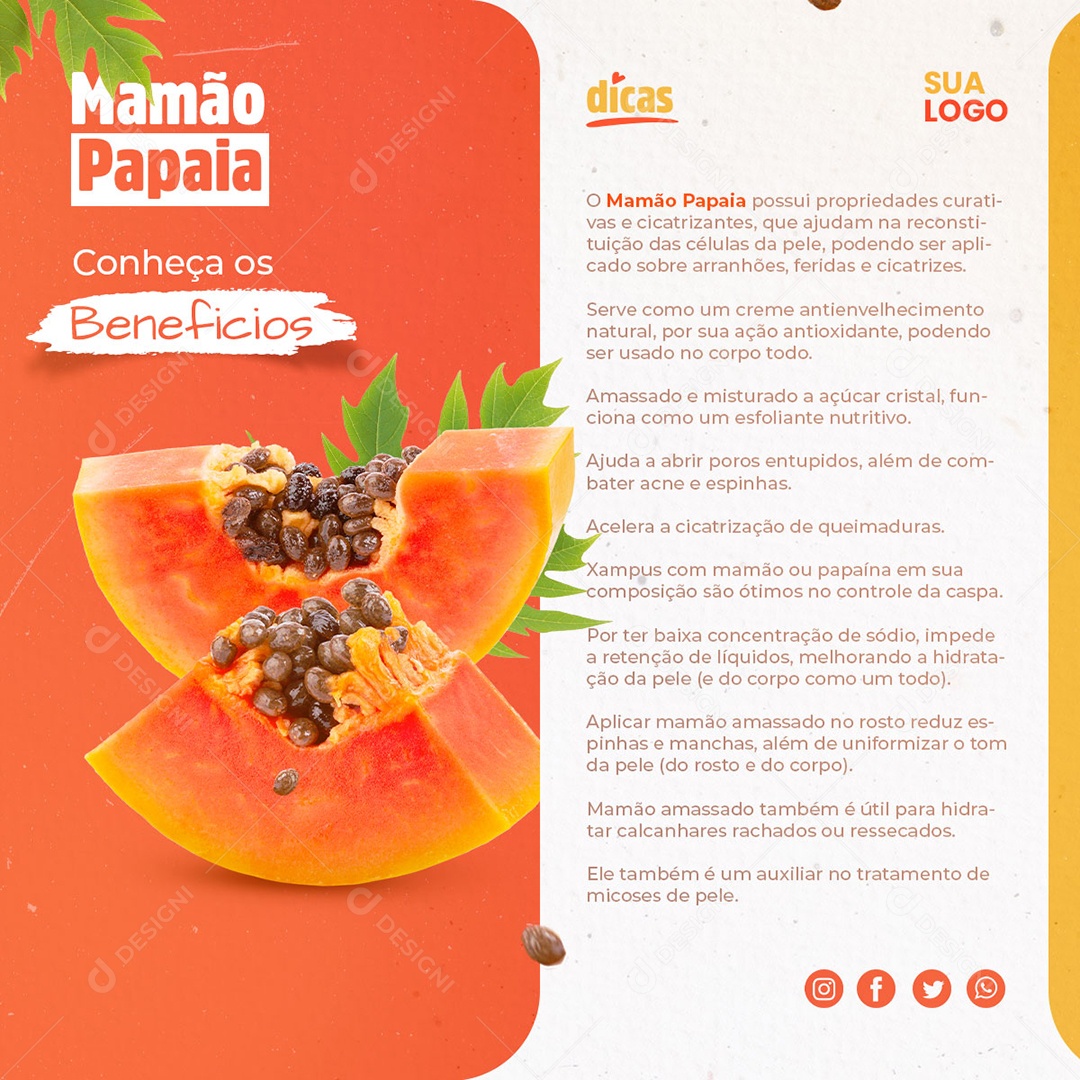 Mamão Papaia Conheça Os Seus Benefícios Social Media PSD Editável