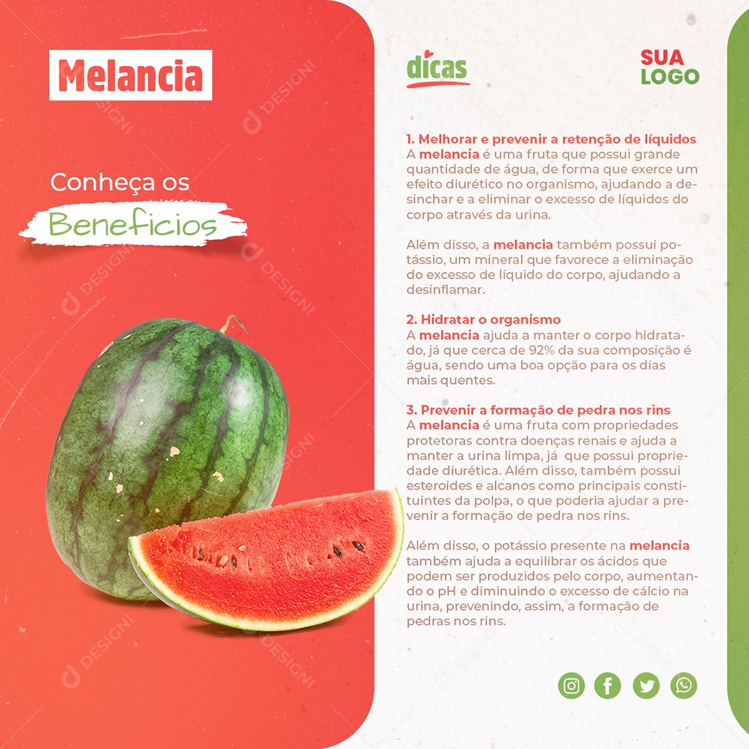 Melancia Conheça Os Seus Benefícios Social Media PSD Editável