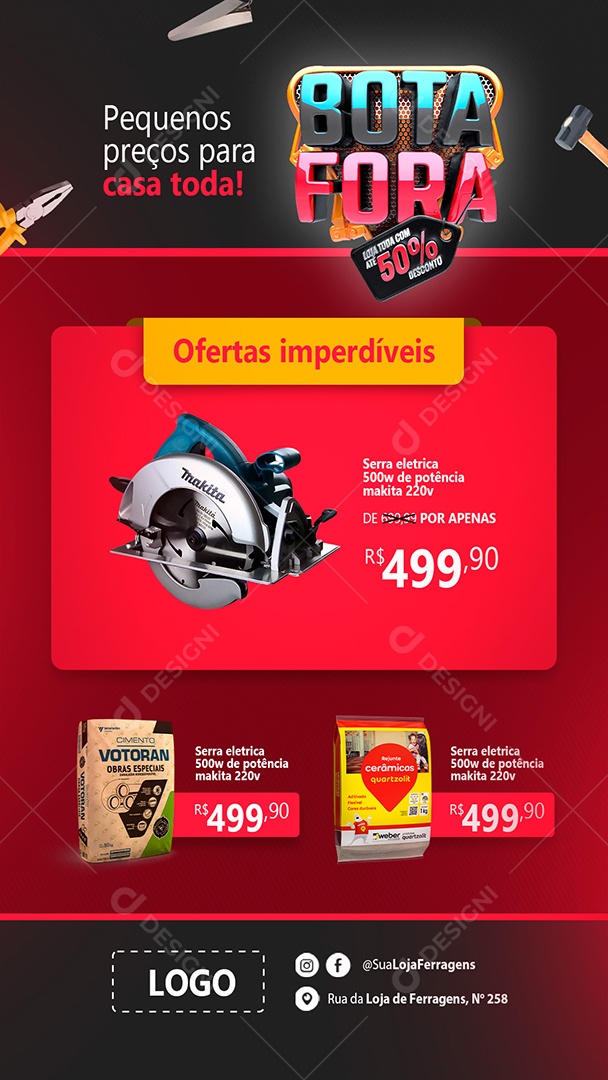 Story Encarte Bota Fora Loja Toda Com Até 50% Desconto Construção Social Media PSD Editável