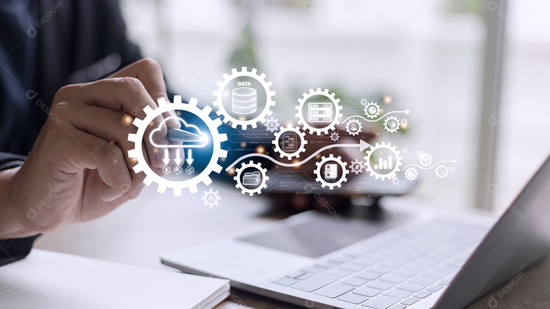 Diagrama de computação em nuvem. Tecnologia em nuvem. Armazenamento de dados. Rede