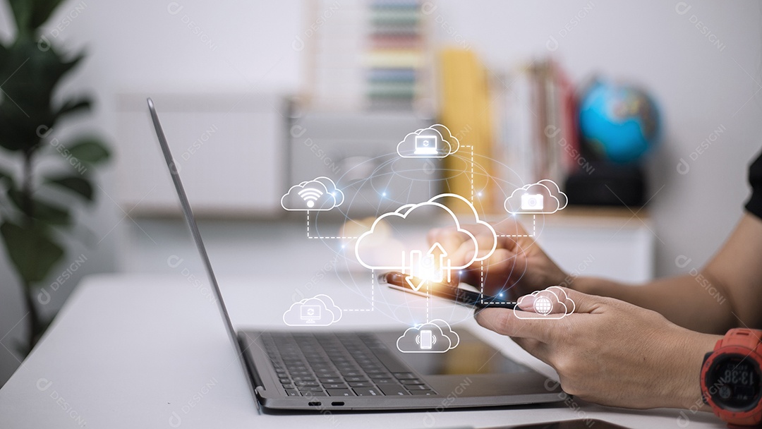 Rede de computação em nuvem de ícone e informações de dados de conexão de ícone